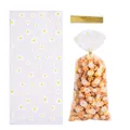 Daisy print gift bags for candy and snacks with gold twist ties, clear OPP plastic - Graphic Print / 100pcs Pack