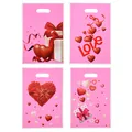 Pink Valentine's Day plastic gift bags with heart and gift box prints for party favors - Printed Style (10 Pieces)
