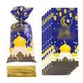 Eid Mubarak Geschenktüten mit Mond-Schloss-Druck und goldenen Bindern für Feiertage - 50 Stück