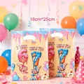 Sachets cadeaux d'anniversaire colorés avec des chiffres 6 et 7 en forme de donuts - Impression Graphique / 10 pcs/Paquet