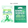 Two green mental health awareness gift bags with ribbon and rainbow prints, 18x25cm - 18x25cm / Graphic Print / 10 Pieces Pack