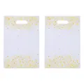 White plastic gift bags with golden star patterns for birthday party favor packaging. - 10 Pieces Pack