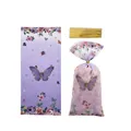 Purple butterfly and floral print candy gift bags for party favors with gold ties - Graphic Print / 100pcs Pack