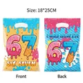 Sachets cadeaux d'anniversaire colorés avec motif donut et chiffre 67, taille 18x25cm - Style Imprimé Numéro 67 / Lot de 10
