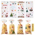 Set mit 4 weihnachtlichen Klarsichtbeuteln mit Weihnachtsmann- und Schneemannmustern - 100 Stück/Packung (Weihnachten 4-in-1)