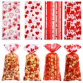 Four assorted Valentine's Day heart print OPP treat bags for candies and cookies - 5 Strands / Four Mixed Prints / 100pcs Pack