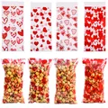 Valentine's Day heart printed OPP self-adhesive candy and cookie packaging bags - 5 Strands / Four Mixed Prints / 50 Pieces