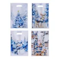 Assorted blue Christmas themed plastic gift bags with handles featuring holiday prints - Graphic Print / 10 Pieces Pack