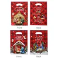 Set of red plaid Christmas gift bags featuring printed nativity scenes and festive slogans - Nativity Scene Printed Style / 10 Pieces Pack