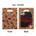 Bolsas de regalo de cumpleaños de leopardo con tacones y cerezas, medida 18x25 cm - Estampado Gráfico / Paquete de 10
