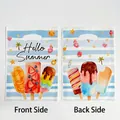 Detailed front and back views of summer ice pop gift bags with blue white stripes print - Summer Print / 10 Pieces Pack
