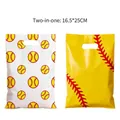 Lot de sacs cadeaux en plastique thème baseball 2-en-1 pour bonbons, 16,5x25 cm - Style Imprimé Baseball / Lot de 10