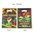Juneteenth 1865 plastic gift bag with Pan-African colors, African woman and fist design - 10 Pieces/Pack (18x25cm)