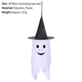 Hängende Halloween-Geisterdekoration mit schwarzem Hexenhut für tolle Partydeko - Großes Weißes Gespenst Ausdruck D (Wütend) / 38x95cm