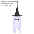 Griezelige hangende spookdecoratie voor Halloween met een zwarte heksenhoed dkr - Groot Wit Spook Expressie F (Golvende Mond)