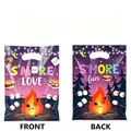 Detailed front and back views of campfire S'more themed plastic party gift bags for kids - Graphic Print / 10pcs/Pack