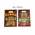 Tropical Hawaiian Tiki party plastic gift bag with Aloha floral print, size 18x25cm - Graphic Print / 10 Pieces Pack