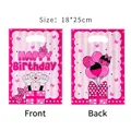 Pink Happy Birthday plastic gift bag 18x25cm showing front and back views for party favors - 10pcs/Pack