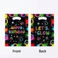 Sacs cadeaux d'anniversaire néon avec motif d'éclaboussures noires et poignées - Style Imprimé Éclaboussures Néon / Lot de 10