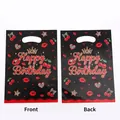 Black Happy Birthday gift bag with cherry and leopard motifs, front and back view - 10 Pieces Pack