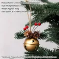 Golden Christmas bell ornament with pine cones and berries for tree decoration. - Gold