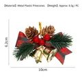 Festive Christmas bow decoration featuring pine cones and golden bells, 10x6.2cm dimensions - Red & Black Plaid Bow