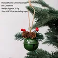 Festive green Christmas bell hanging ornament with pine cones and red berries decor - Green