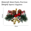 Decorative Christmas plaid bow ornament with pine needles berries and gold bells - Red and Green Plaid Bow