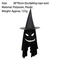 Halloween witch hat hanging ghost decoration with a glowing green face, 38x95cm - Style F / Large (38x95cm)