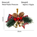 Christmas plaid bow ornament with golden bells and pine cones, size 10cm x 6.2cm - Red Blue White Plaid Bow