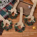 Christmas cabinet wreaths with burlap bows and red berries decorations, set of 4, 15x40cm - Faux Burlap