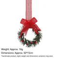Miniature Christmas wreath with red burlap bow for cabinet or door decoration, 15x50cm size - Red Linen-Look Style
