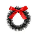 Mini Christmas sisal wreath with snow frost effect and bright red satin bow ornament - With Bow / 3CM Diameter / Dark Gray