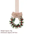Couronne de Noël pour armoire avec nœud en toile et baies rouges, artisanale 50x15cm - Style Toile de Jute Naturelle
