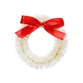 Mini white sisal Christmas wreath ornament with a red satin bow for holiday decor - 3CM Diameter / White with Bow