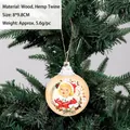 Vintage wooden Christmas ornament with retro girl illustration hanging on tree branch - Vintage Child Style
