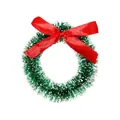 Mini Christmas sisal wreath with red bow and white frosted finish for decoration - 3CM Diameter / Green with Bow