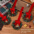 Set of 4 mini Christmas wreaths with red velvet ribbon bows for kitchen cabinet decor - Red Velvet