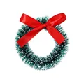 Miniature green sisal Christmas wreath featuring a vibrant red satin bow decoration - 3CM Diameter / Cyan with Bow