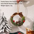Miniature Christmas rattan wreath with pine cones and red berries for holiday door decor - Vine Christmas Wreath - Style A / Outer Diameter Approx 11cm