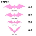 12-delige set roze 3D Halloween vleermuis muurstickers in vier verschillende maten - 12 stuks / Lichtroze