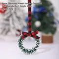 Mini Christmas wreath with red buffalo plaid bow and long hanging strap for cabinet decoration. - Diameter 8cm Height 38cm