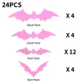 Set van 24 roze 3D Halloween vleermuis muurstickers in vier verschillende maten decor - 24 Stuks / Lichtroze
