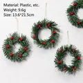 Set of artificial Christmas pine needle wreaths with red berries for holiday decor. - 6 Red Berries Outer Diameter 14cm