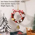 Handmade mini rattan Christmas wreath with red heart bow and bell for festive decor - Vine Christmas Wreath - Style C / Outer Diameter Approx 11cm