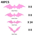 48-delige set roze 3D Halloween vleermuis muurstickers in vier verschillende maten - 48 Stuks/Verpakking / Lichtroze
