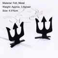 Barrettes à cheveux trident de diable d'Halloween en feutrine noire et métal noir - Une Paire / Noir