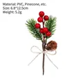 Ramo decorativo di bacche rosse natalizie con aghi di pino e pigna naturale per decoro - Modello lungo / Fiocco Singola Pigna