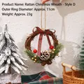 Mini 11cm Christmas vine wreath with natural pine cone and red plaid bow decoration - Vine Christmas Wreath - Style D / Outer Diameter Approx 11cm
