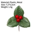 Artificial Christmas holly berry pick with green leaves and red berries for DIY decor - Red